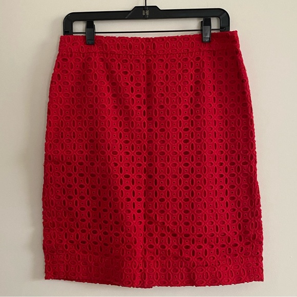 J. Crew The Pencil Skirt Red Eyelet Lace - Picture 2 of 6